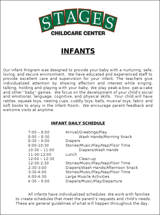 Infant program schedule